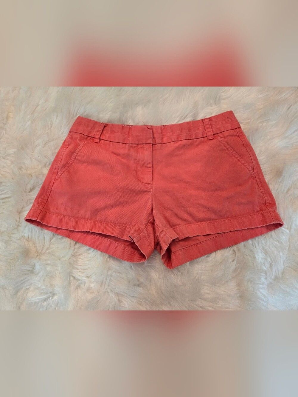 J. Crew Womens Coral Chino Shorts with Blue-White Stripe Lining and Neon Trim